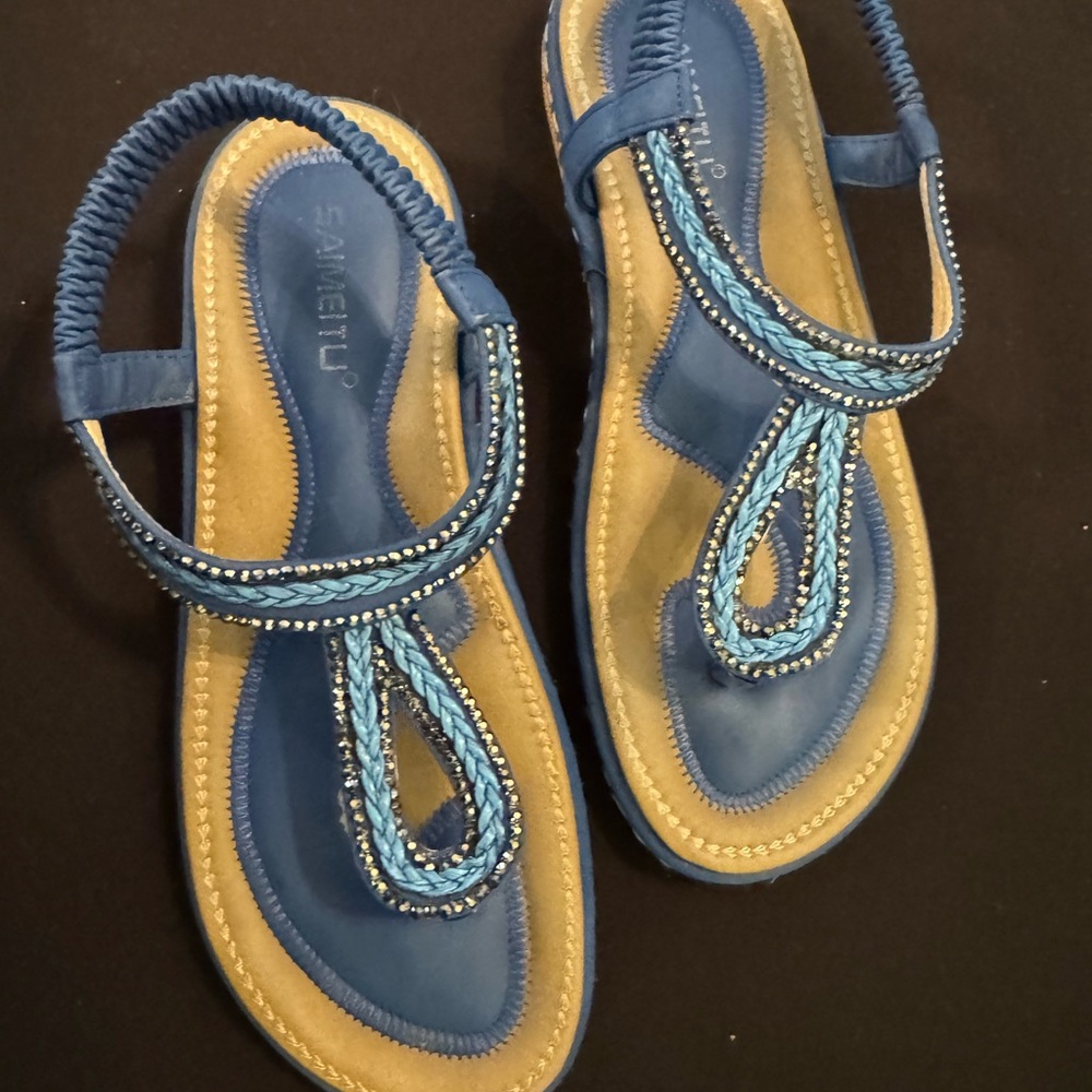 Blue Beaded Women's Sandals